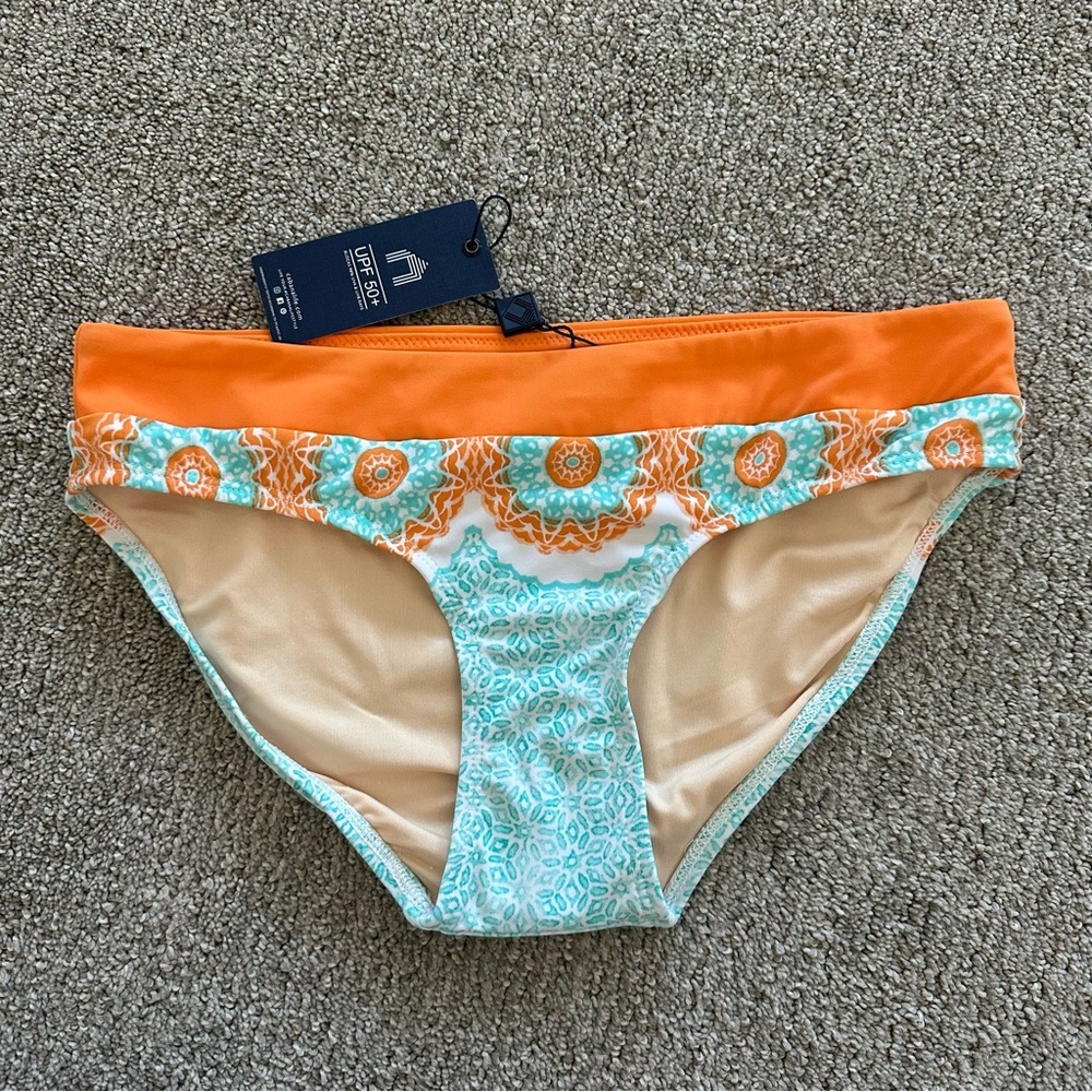 Cabana Life Orange and Aqua Printed Bikini Bottom
